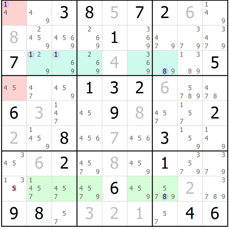Position des candidats pour la solution de la Gr 20 page 23 du magazine de sudoku Suprême n° 027