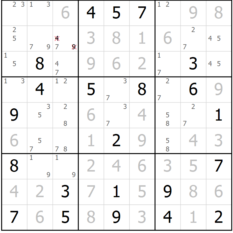 Position des candidats pour la solution de la Gr 21 page 24 du magazine de sudoku Suprême n° 027
