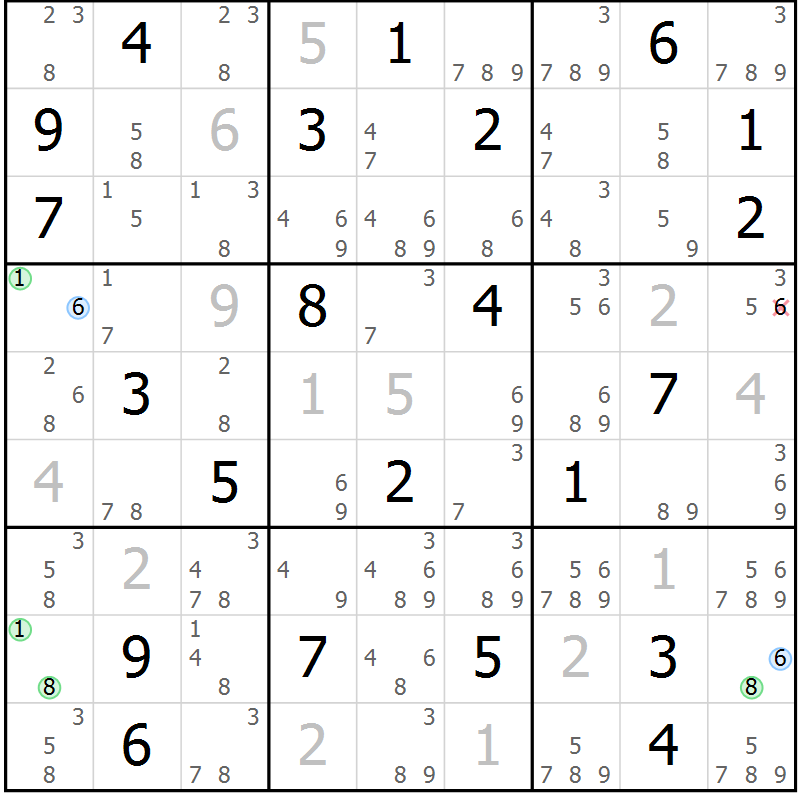 Position des candidats pour la solution de la Gr 22 page 25 du magazine de sudoku Suprême n° 027