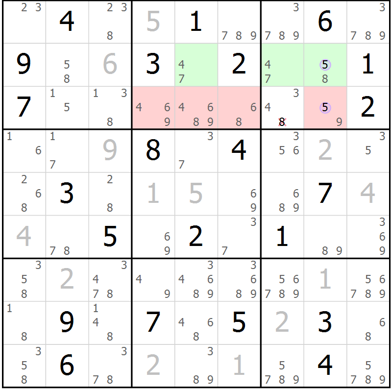 Position des candidats pour la solution de la Gr 22 page 25 du magazine de sudoku Suprême n° 027