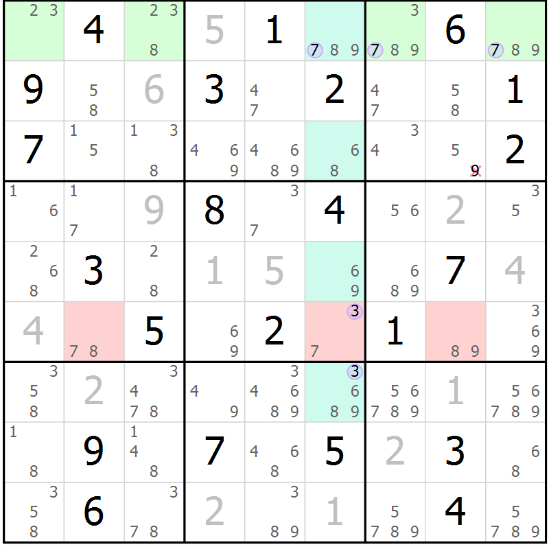 Position des candidats pour la solution de la Gr 22 page 25 du magazine de sudoku Suprême n° 027