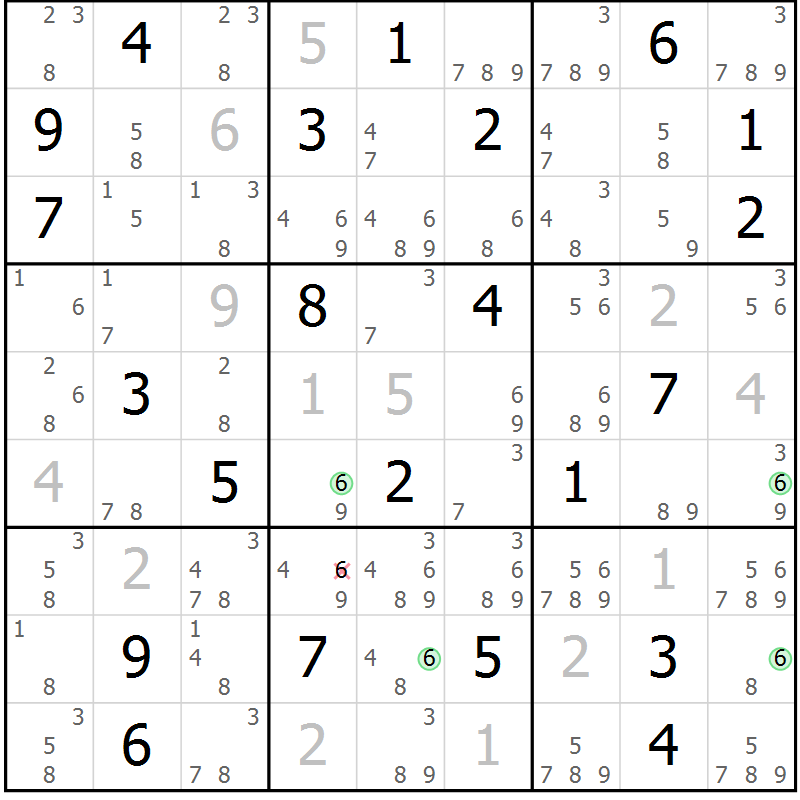 Position des candidats pour la solution de la Gr 22 page 25 du magazine de sudoku Suprême n° 027