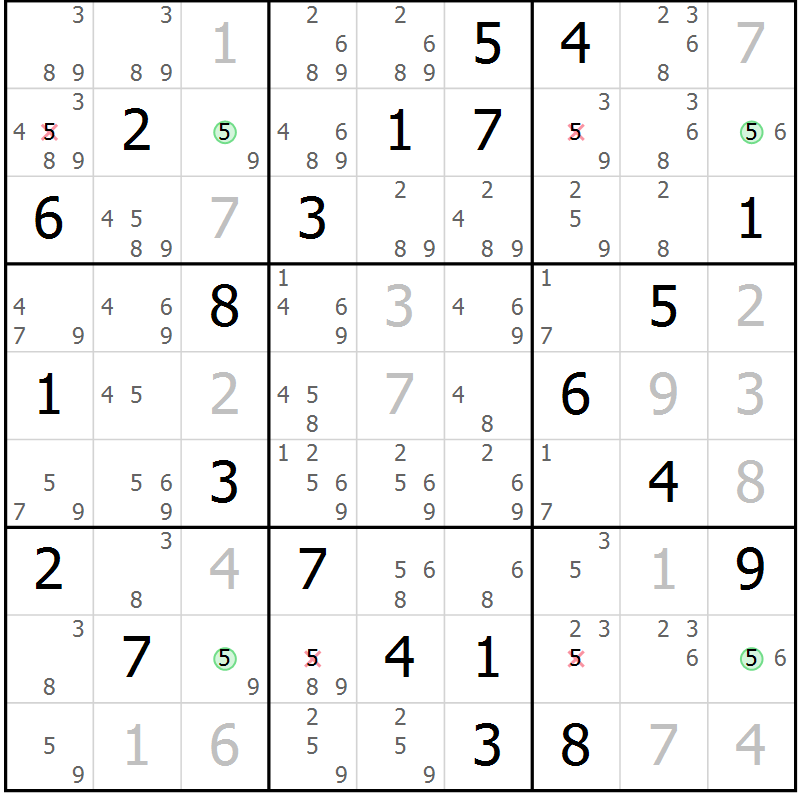 Position des candidats pour la solution de la Gr 24 page 27 du magazine de sudoku Suprême n° 027