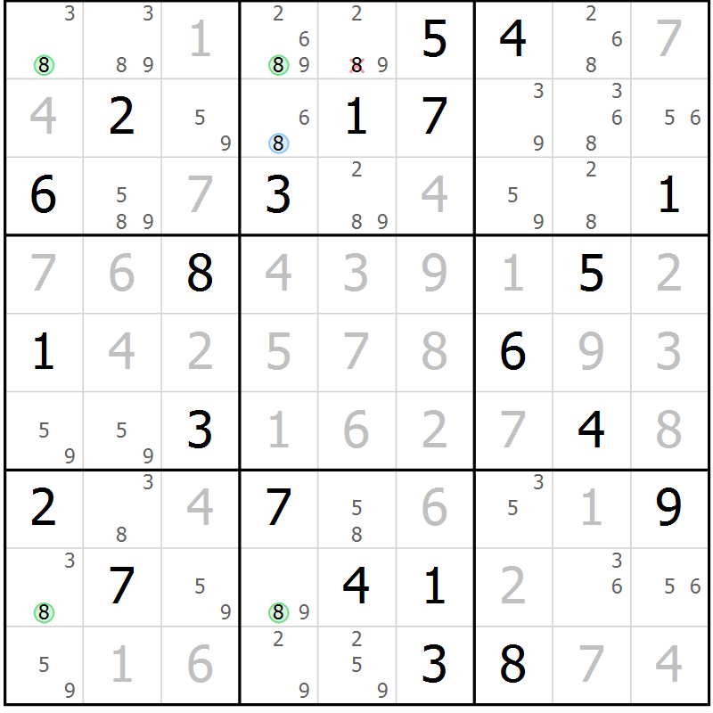Position des candidats pour la solution de la Gr 24 page 27 du magazine de sudoku Suprême n° 027