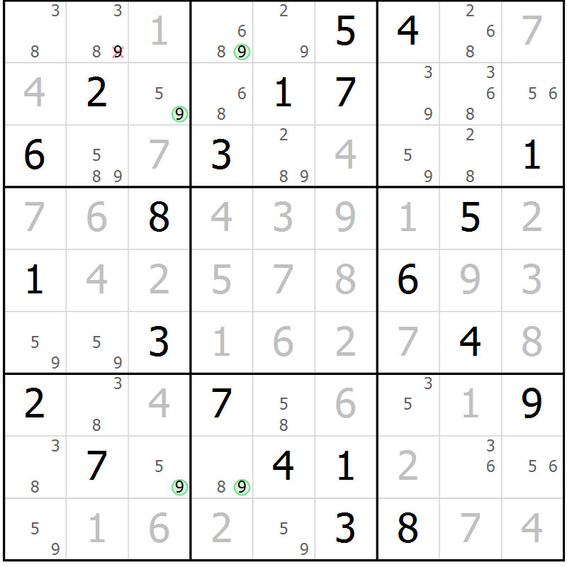Position des candidats pour la solution de la Gr 24 page 27 du magazine de sudoku Suprême n° 027