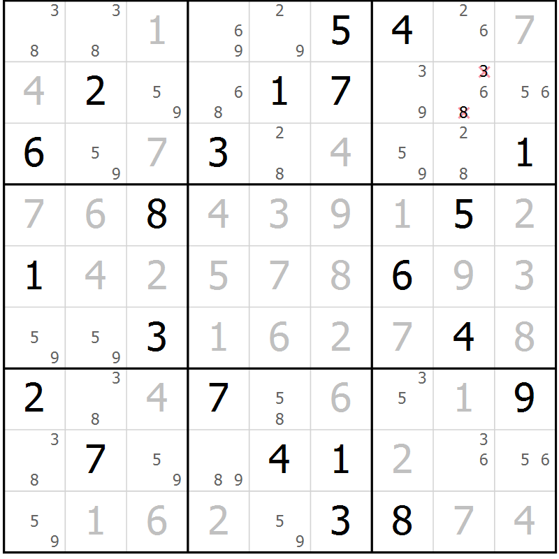 Position des candidats pour la solution de la Gr 24 page 27 du magazine de sudoku Suprême n° 027