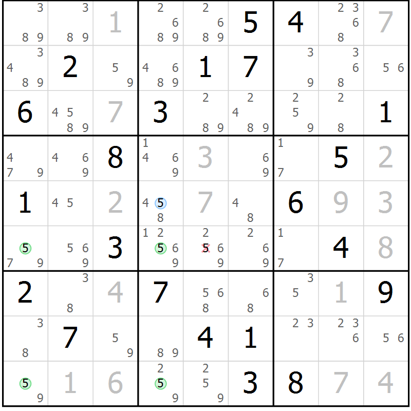 Position des candidats pour la solution de la Gr 24 page 27 du magazine de sudoku Suprême n° 027