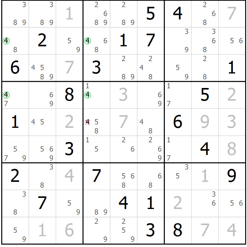 Position des candidats pour la solution de la Gr 24 page 27 du magazine de sudoku Suprême n° 027