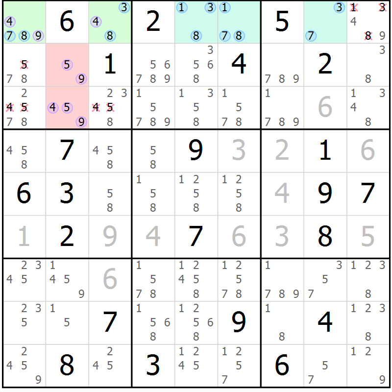 Position des candidats pour la solution de la Gr 25 page 28 du magazine de sudoku Suprême n° 027