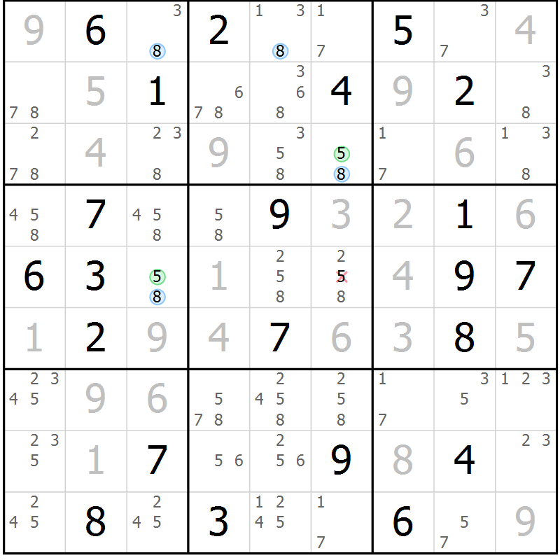 Position des candidats pour la solution de la Gr 25 page 28 du magazine de sudoku Suprême n° 027