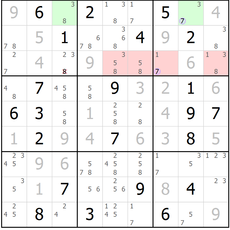 Position des candidats pour la solution de la Gr 25 page 28 du magazine de sudoku Suprême n° 027