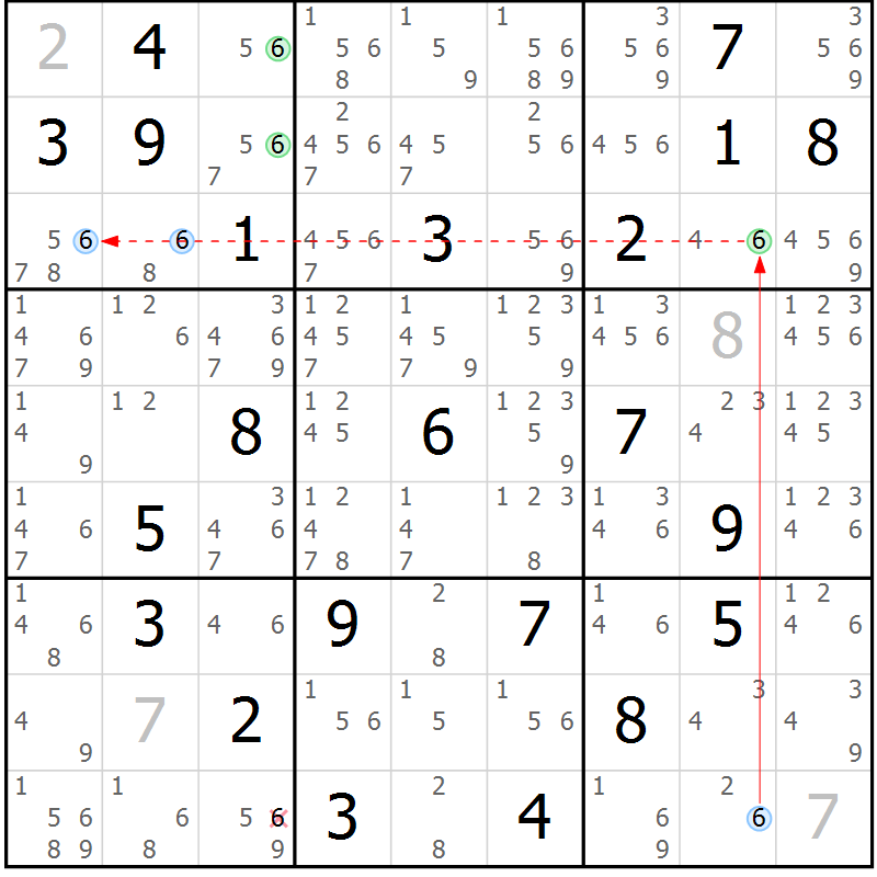 Position des candidats pour la solution de la Gr 26 page 29 du magazine de sudoku Suprême n° 027