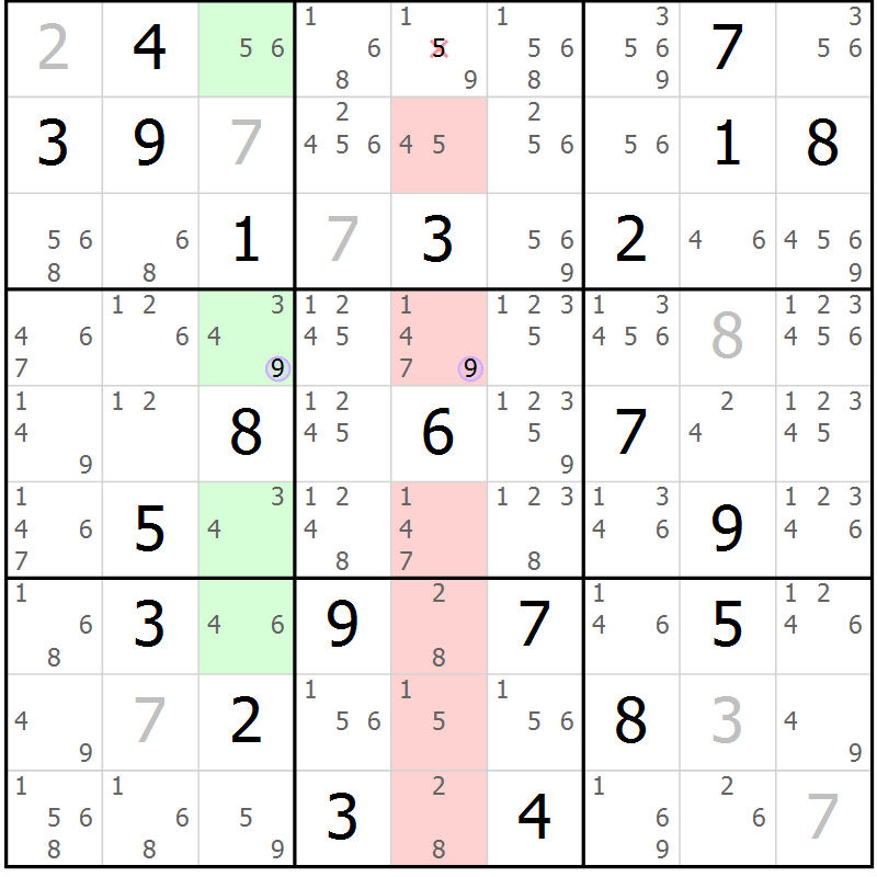 Position des candidats pour la solution de la Gr 26 page 29 du magazine de sudoku Suprême n° 027