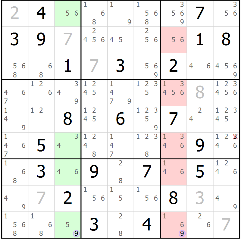 Position des candidats pour la solution de la Gr 26 page 29 du magazine de sudoku Suprême n° 027