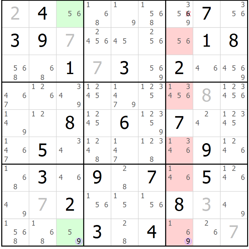 Position des candidats pour la solution de la Gr 26 page 29 du magazine de sudoku Suprême n° 027