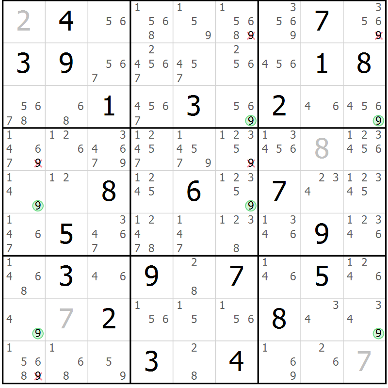 Position des candidats pour la solution de la Gr 26 page 29 du magazine de sudoku Suprême n° 027