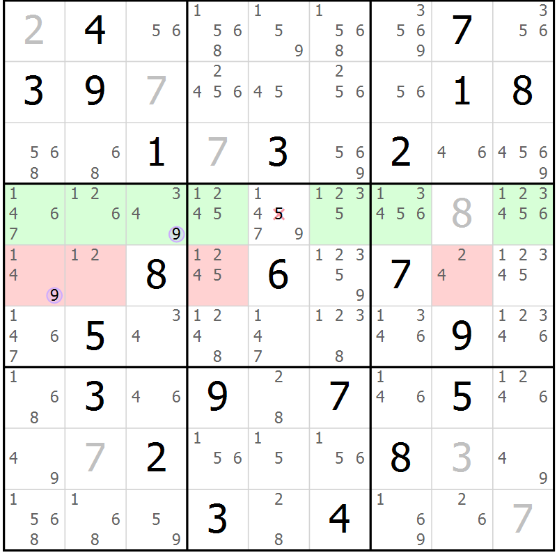 Position des candidats pour la solution de la Gr 26 page 29 du magazine de sudoku Suprême n° 027