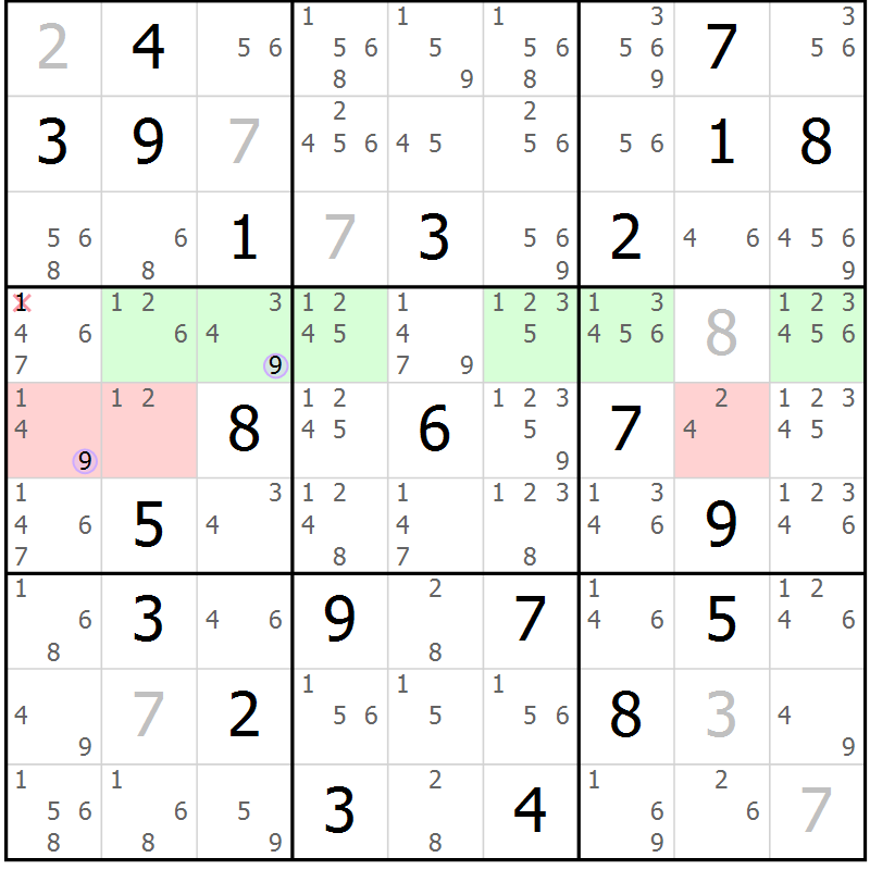 Position des candidats pour la solution de la Gr 26 page 29 du magazine de sudoku Suprême n° 027