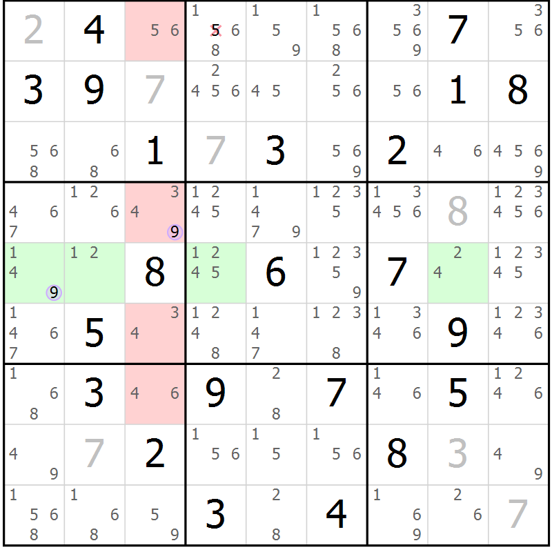 Position des candidats pour la solution de la Gr 26 page 29 du magazine de sudoku Suprême n° 027
