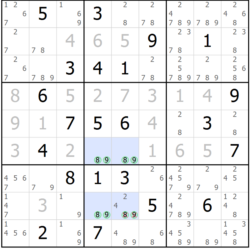 Position des candidats pour la solution de la Gr 27 page 30 du magazine de sudoku Suprême n° 027