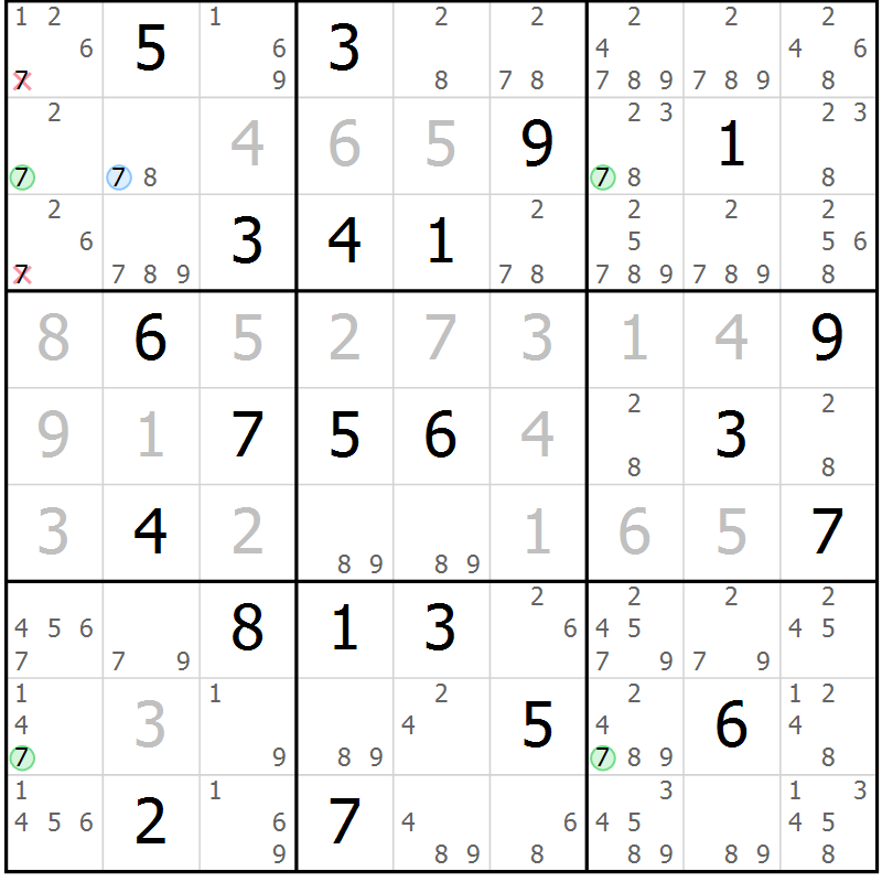 Position des candidats pour la solution de la Gr 27 page 30 du magazine de sudoku Suprême n° 027