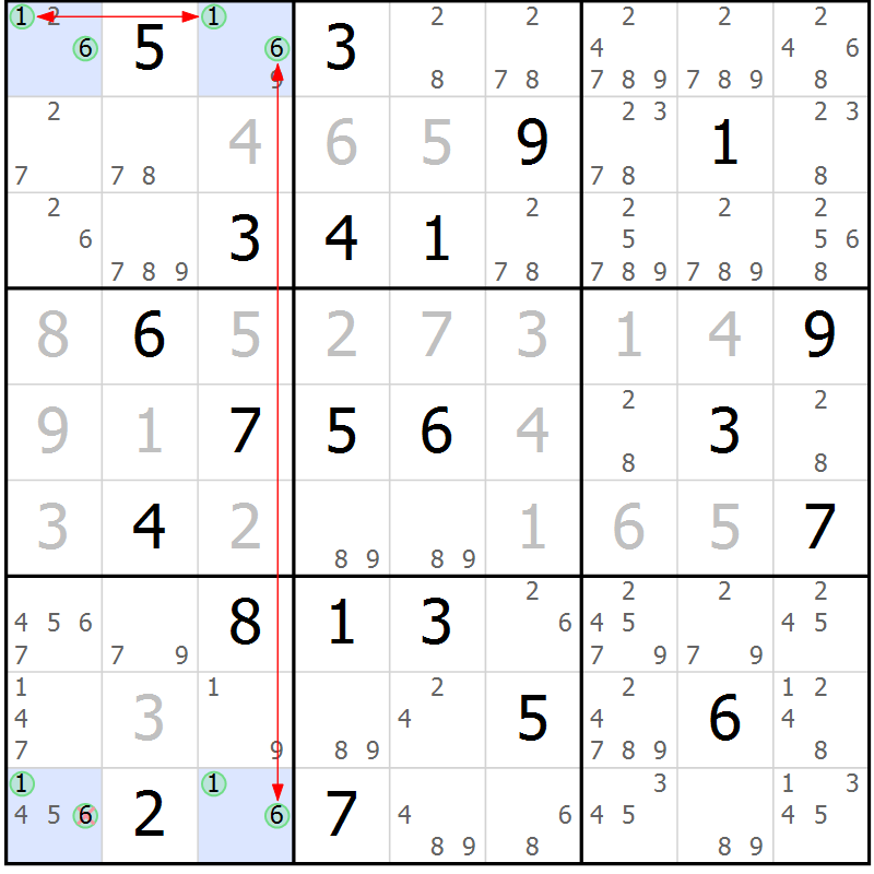 Position des candidats pour la solution de la Gr 27 page 30 du magazine de sudoku Suprême n° 027