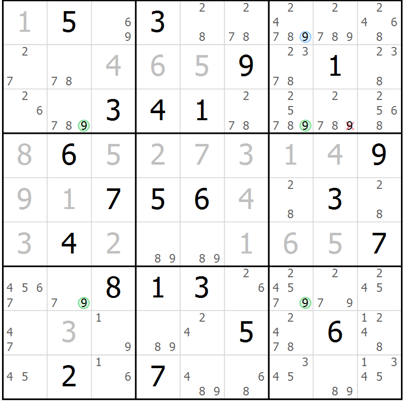 Position des candidats pour la solution de la Gr 27 page 30 du magazine de sudoku Suprême n° 027