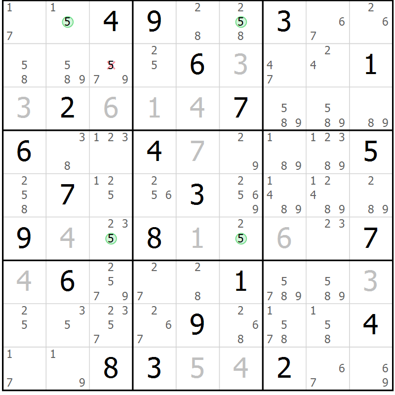 Position des candidats pour la solution de la Gr 28 page 31 du magazine de sudoku Suprême n° 027