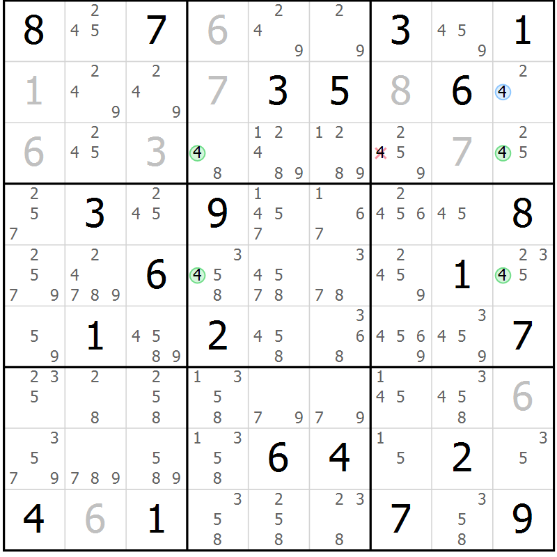 Position des candidats pour la solution de la Gr 29 page 32 du magazine de sudoku Suprême n° 027