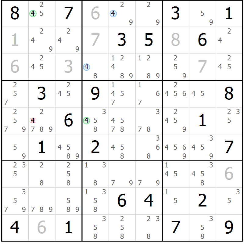Position des candidats pour la solution de la Gr 29 page 32 du magazine de sudoku Suprême n° 027