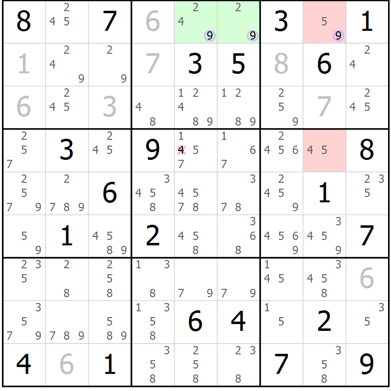 Position des candidats pour la solution de la Gr 29 page 32 du magazine de sudoku Suprême n° 027