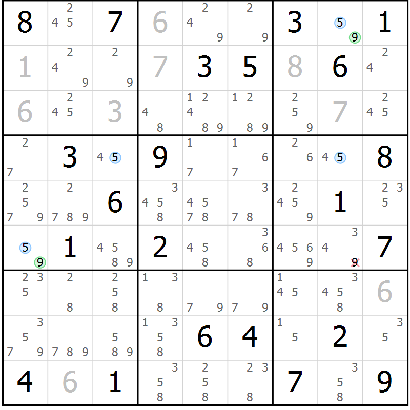 Position des candidats pour la solution de la Gr 29 page 32 du magazine de sudoku Suprême n° 027