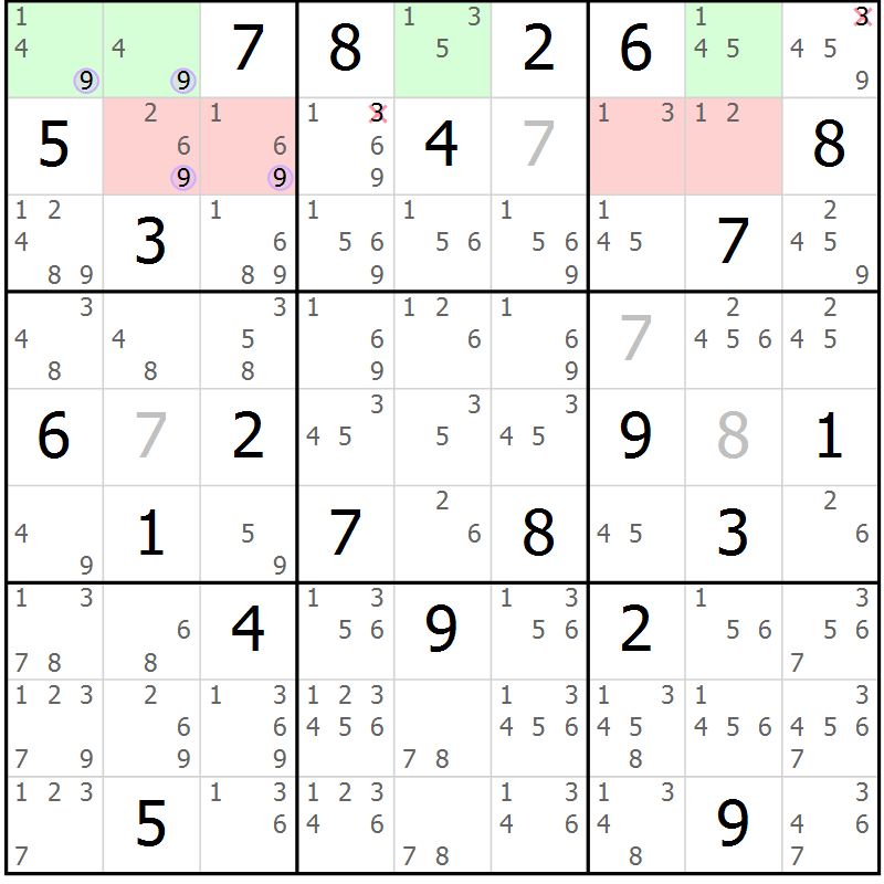 Position des candidats pour la solution de la Gr 3 page 6 du magazine de sudoku Suprême n° 027