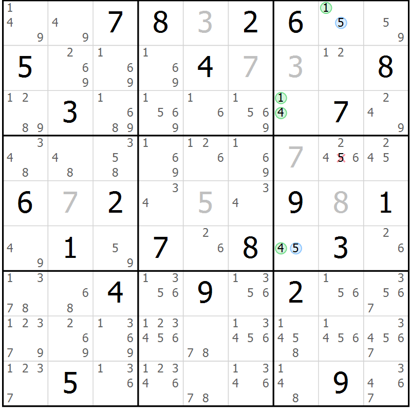 Position des candidats pour la solution de la Gr 3 page 6 du magazine de sudoku Suprême n° 027