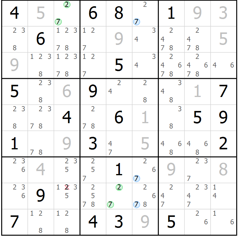 Position des candidats pour la solution de la Gr 30 page 33 du magazine de sudoku Suprême n° 027