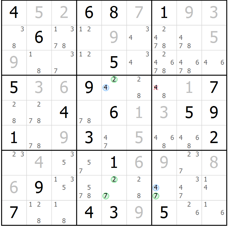 Position des candidats pour la solution de la Gr 30 page 33 du magazine de sudoku Suprême n° 027