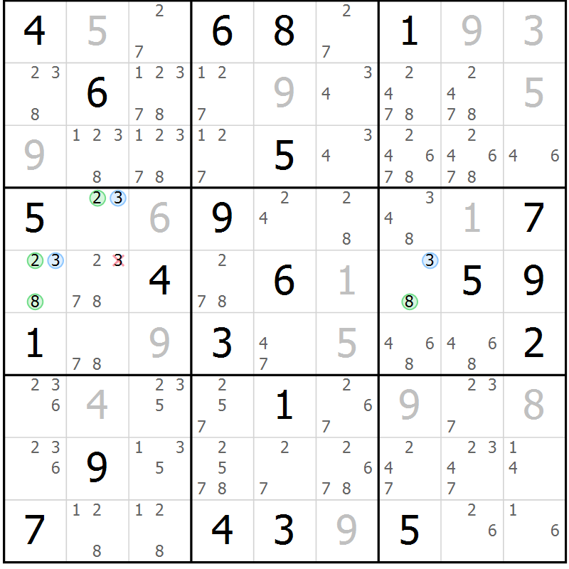 Position des candidats pour la solution de la Gr 30 page 33 du magazine de sudoku Suprême n° 027