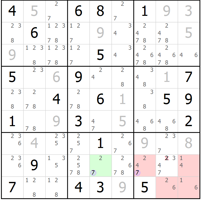 Position des candidats pour la solution de la Gr 30 page 33 du magazine de sudoku Suprême n° 027