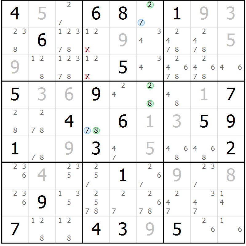 Position des candidats pour la solution de la Gr 30 page 33 du magazine de sudoku Suprême n° 027