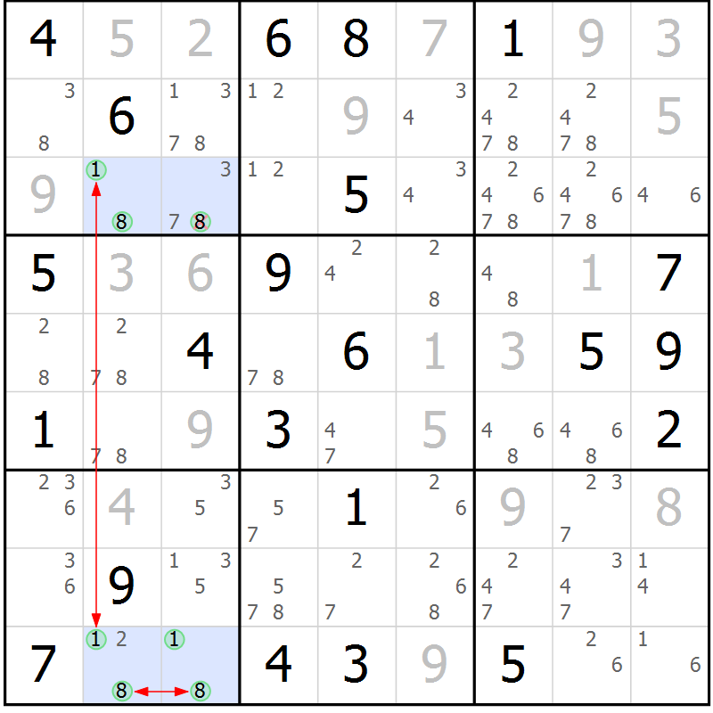 Position des candidats pour la solution de la Gr 30 page 33 du magazine de sudoku Suprême n° 027