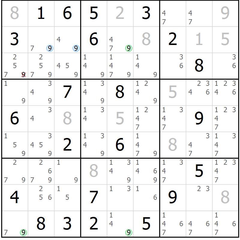 Position des candidats pour la solution de la Gr 31 page 34 du magazine de sudoku Suprême n° 027