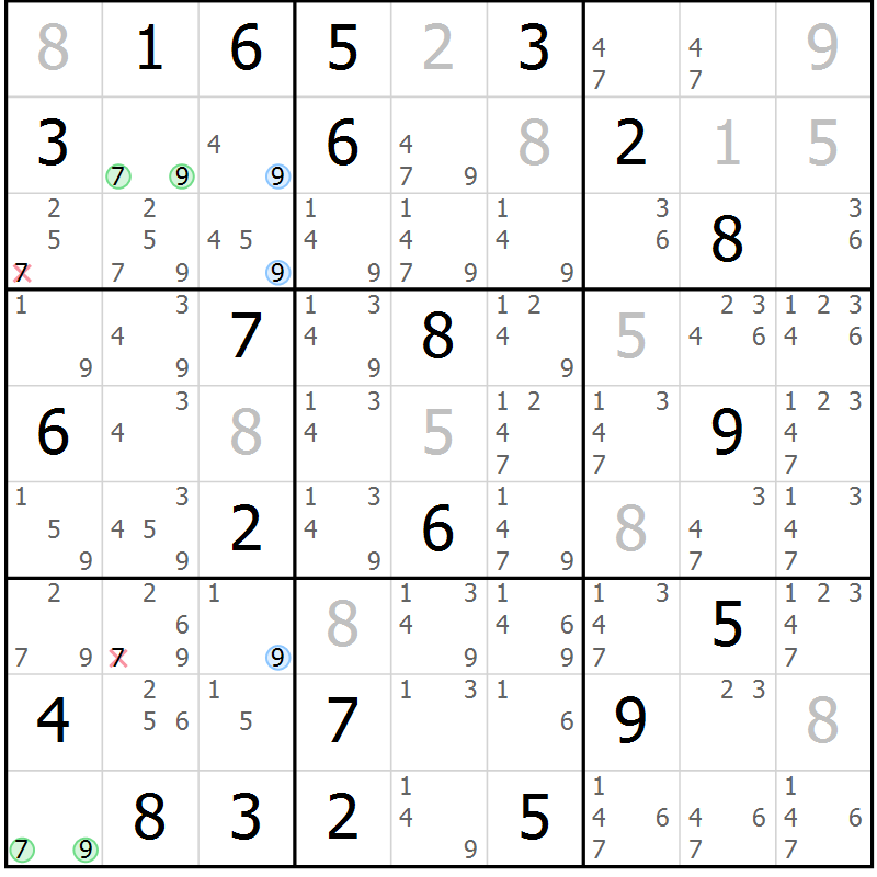 Position des candidats pour la solution de la Gr 31 page 34 du magazine de sudoku Suprême n° 027
