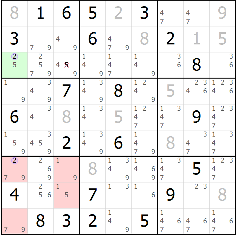 Position des candidats pour la solution de la Gr 31 page 34 du magazine de sudoku Suprême n° 027