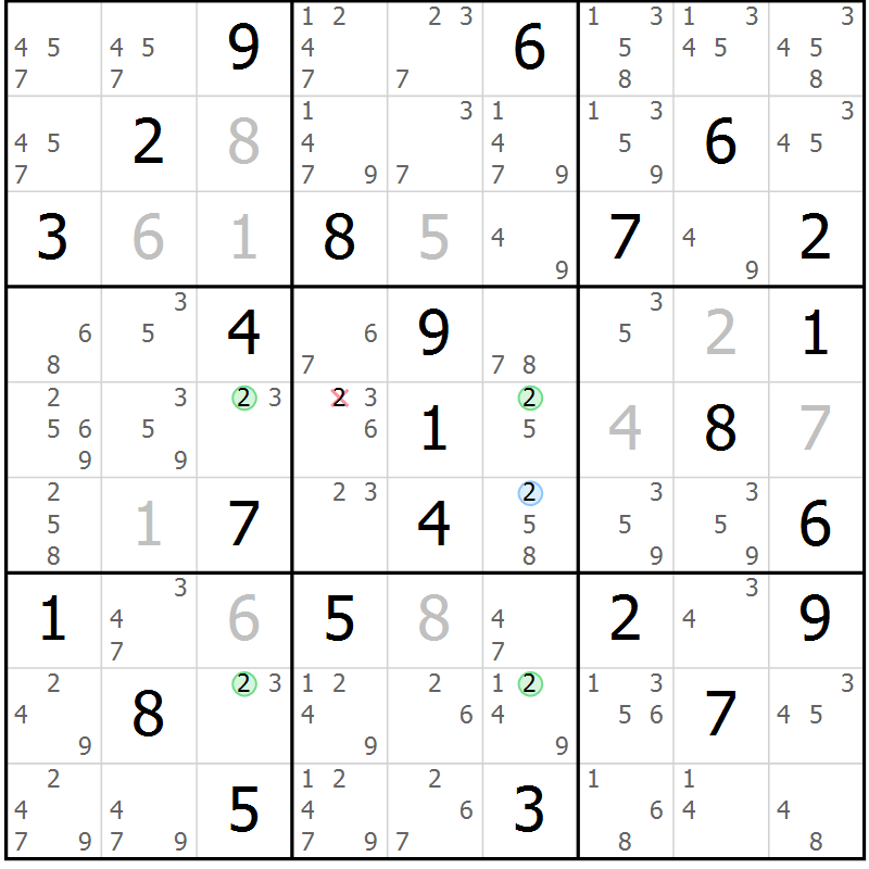 Position des candidats pour la solution de la Gr 32 page 35 du magazine de sudoku Suprême n° 027