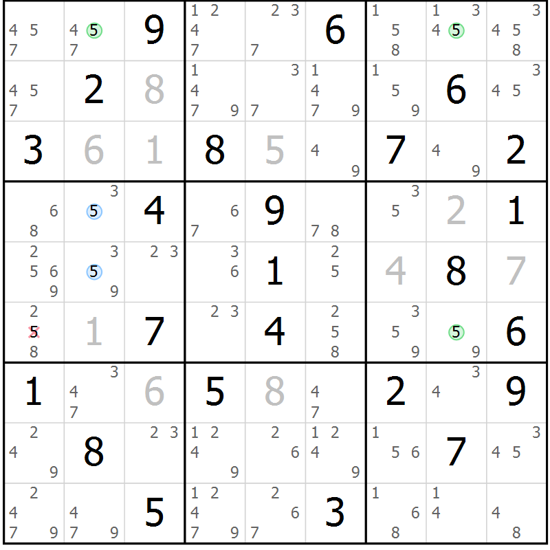 Position des candidats pour la solution de la Gr 32 page 35 du magazine de sudoku Suprême n° 027