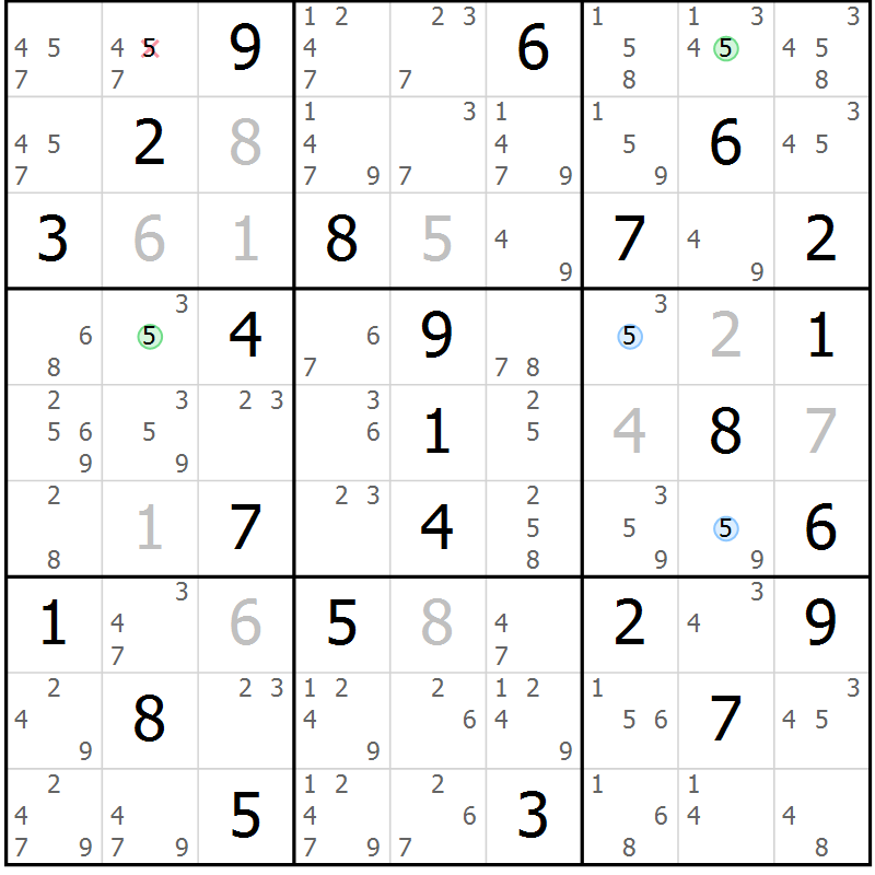 Position des candidats pour la solution de la Gr 32 page 35 du magazine de sudoku Suprême n° 027