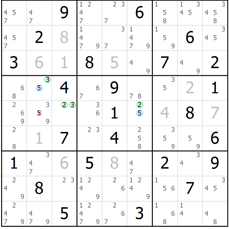 Position des candidats pour la solution de la Gr 32 page 35 du magazine de sudoku Suprême n° 027