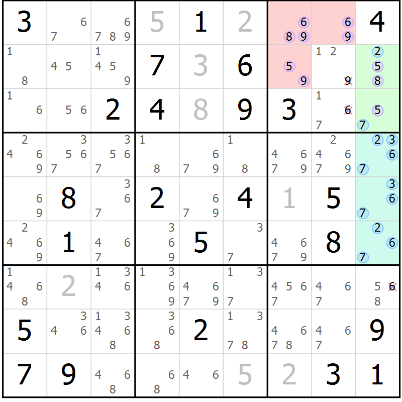 Position des candidats pour la solution de la Gr 33 page 36 du magazine de sudoku Suprême n° 027