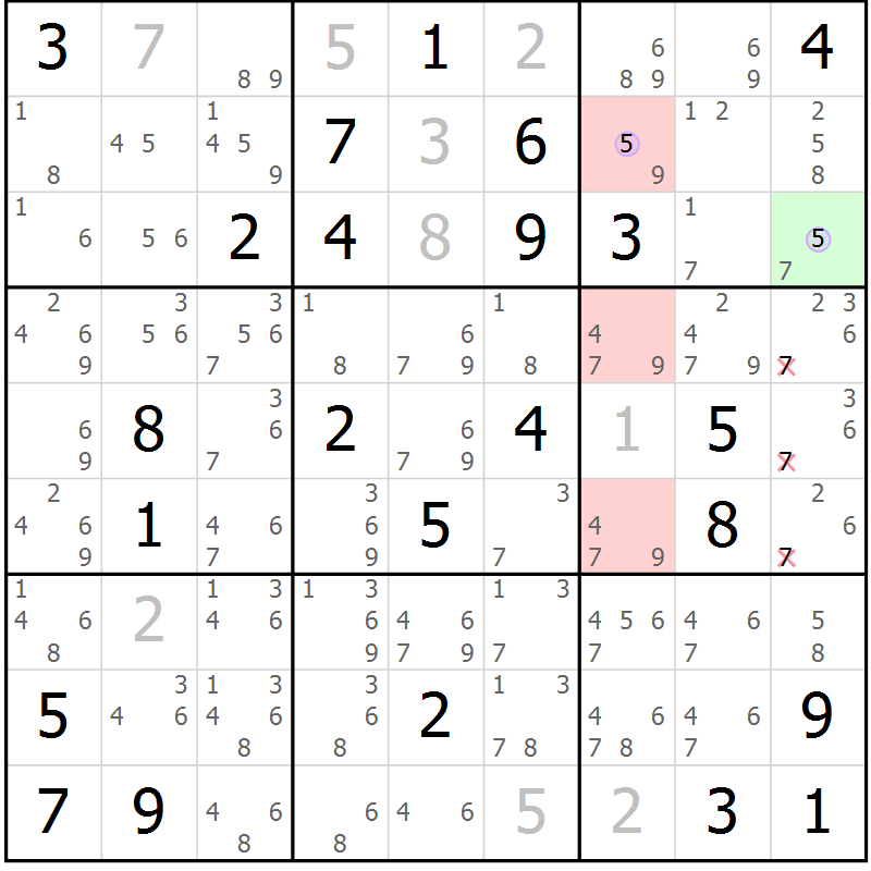 Position des candidats pour la solution de la Gr 33 page 36 du magazine de sudoku Suprême n° 027