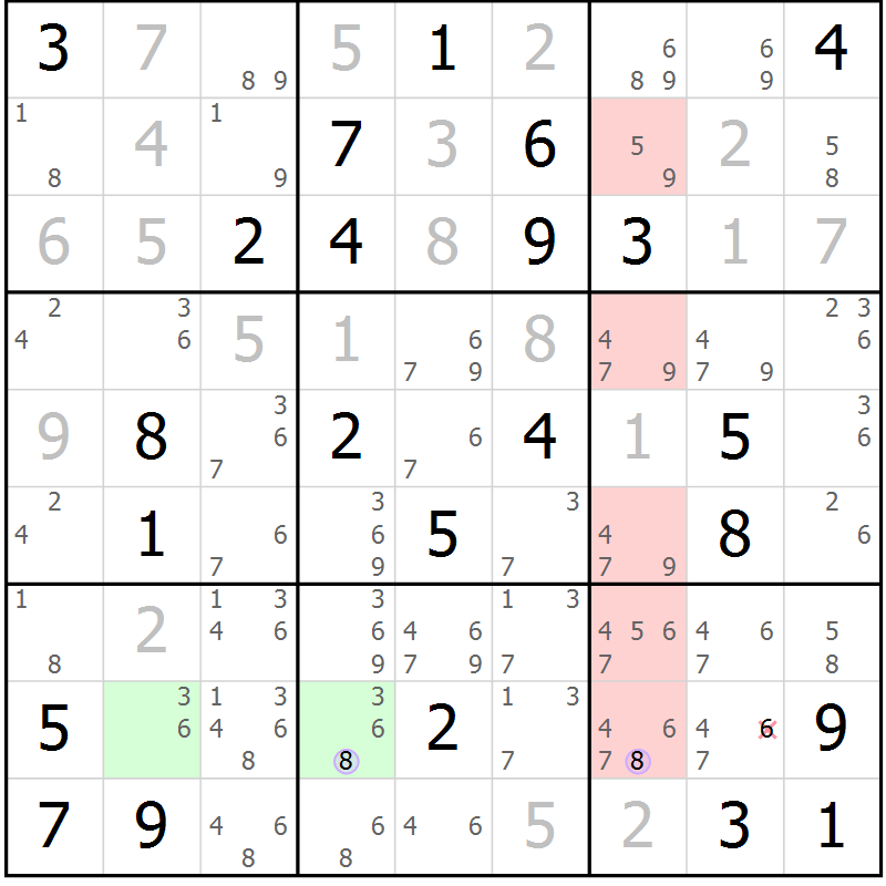 Position des candidats pour la solution de la Gr 33 page 36 du magazine de sudoku Suprême n° 027